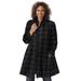 Plus Size Women's Fleece Swing Funnel-Neck Coat by Woman Within in Black Windowpane Plaid (Size 6X)