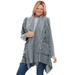 Plus Size Women's Fringed Shawl Collar Fleece Jacket by Woman Within in Gunmetal (Size 1X)