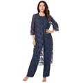 Plus Size Women's Three-Piece Lace Duster & Pant Suit by Roaman's in Navy (Size 42 W)