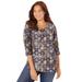 Plus Size Women's Suprema® 3/4 Sleeve V-Neck Tee by Catherines in Navy Ikat Medallion (Size 2X)