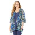 Plus Size Women's Seasonless Cascade Kimono by Catherines in Navy Floral Print (Size 2X)