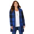 Plus Size Women's Country Village Sweater Cardigan by Catherines in Dark Sapphire Black Buffalo Plaid (Size 3X)