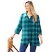 Plus Size Women's Buttonfront Plaid Tunic by Catherines in Teal Plaid (Size 4X)