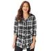 Plus Size Women's Effortless Pintuck Plaid Tunic by Catherines in Black Ivory Plaid (Size 3X)