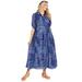 Plus Size Women's Roll-Tab Sleeve Crinkle Shirtdress by Woman Within in Navy Patchwork (Size 14 W)