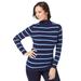 Plus Size Women's Ribbed Cotton Turtleneck Sweater by Jessica London in Navy Rib Stripe (Size 34/36) Sweater 100% Cotton