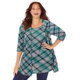 Plus Size Women's Impossibly Soft Cardigan & Tank Duet by Catherines in Waterfall Plaid (Size 4X)