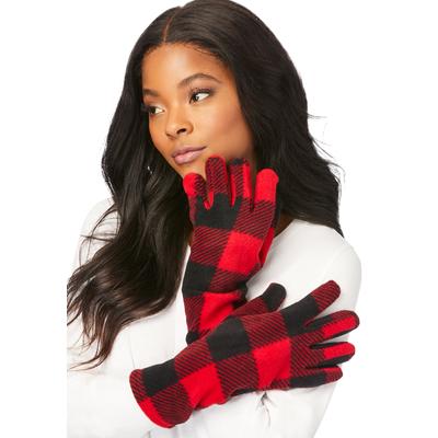 Women's Fleece Gloves by Accessories For All in Classic Red Buffalo Plaid