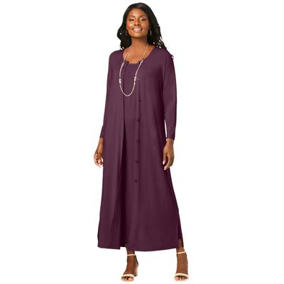 Plus Size Women's 2-Piece Stretch Knit Duster Set by The London Collection in Dark Berry (Size 14/16)