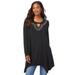 Plus Size Women's Keyhole Ultra Femme Tunic by Roaman's in Black Embellishment (Size 26/28)