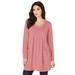 Plus Size Women's Long-Sleeve Two-Pocket Soft Knit Tunic by Roaman's in Desert Rose (Size L) Shirt