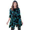 Plus Size Women's Handkerchief Hem Ultimate Tunic by Roaman's in Teal Wildflower Shadow (Size 1X) Long Shirt