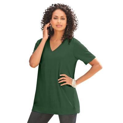 Plus Size Women's Ultimate V Neck Tee by Roaman's in Midnight Green (Size 6X) 100% Cotton T-Shirt