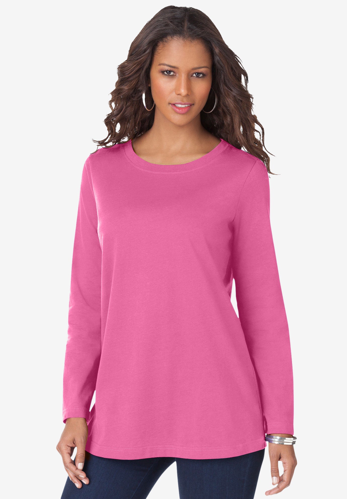 Plus Size Women's Plus Size Cotton Ultimate Long Sleeve Crewneck Tee by Roaman's in Vintage Rose (Size 6X) Shirt