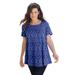 Plus Size Women's Swing Ultimate Tee with Keyhole Back by Roaman's in Blue Painted Medallion (Size 5X) Short Sleeve T-Shirt