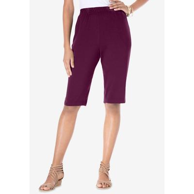 Plus Size Women's Plus Size Soft Knit Pull-on Bermuda Short by Roaman's in Dark Berry (Size S)