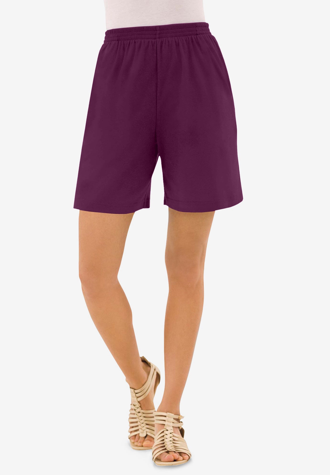 Plus Size Women's Plus Size Soft Knit Pull-On Short by Roaman's in Dark Berry (Size 3X)