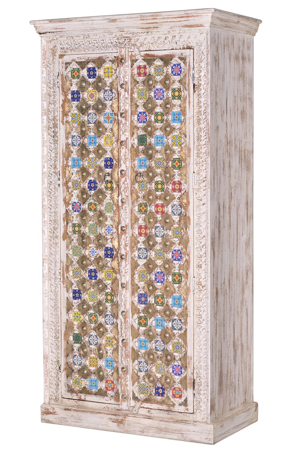 Armoire en bois de manguier détails en céramique et bronze