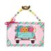 The Holiday Aisle® Spring Floral Truck Door Hanger Aluminum Door Hanger UV Protected Wood Bead Hanger Handmade Metal in Blue/Gray/Pink | Wayfair