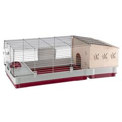 Krolik Rabbit Habitat 140 Plus Cage with Accessories, 19.65" H, 30 LBS, Red / Tan