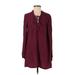 Cotton Candy Casual Dress - Mini: Burgundy Solid Dresses - Women's Size Small