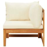 Loon Peak® Corner Sofa w/ Cream White Cushions Solid Acacia Wood in Brown/White | 23.6 H x 26 W x 26 D in | Outdoor Furniture | Wayfair