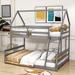 Harper Orchard House Bunk Bed, Twin Over Full Wood Bunk Bed w/ Built-In Ladder in Gray | 75 H x 57.2 W x 80 D in | Wayfair