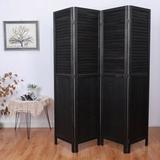 Red Barrel Studio® Antique Brown Rustic Shutter 4-panel Room Divider Wood in Black | 70 H x 68 W x 0.75 D in | Wayfair