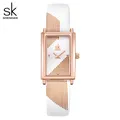 Shengke-Montre-bracelet rectangulaire pour femme bracelet en cuir mouvement à quartz blanc