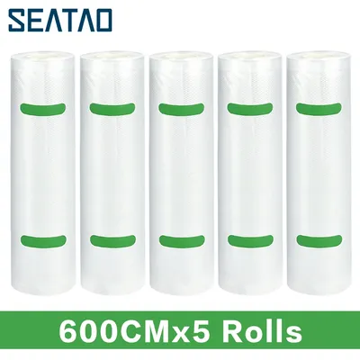 SEATAO-Lot de 5 rouleaux de sacs de rangement sous vide pour scelleuse 20 + 28cm x 600cm