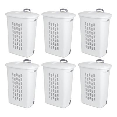 Sterilite White Laundry Hamper With Lift-Top, Wheels, And Pull Handle, 6 Pack - 3.3