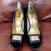 Michael Kors Shoes | Michael Kors Black Leather Open Toe Platform Heel Pumps Size 9 | Color: Black/Gold | Size: 9