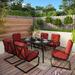 7/9 PCS Outdoor Patio Dining Set, 6/8 Spring Motion Chairs with Cushion, 1 Rectangular able