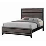 Transitional Wooden Eastern King Bed with Plank Headboard, Gray Oak