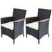 vidaXL Patio Chairs 2 pcs with Cushions Poly Rattan Black - 23.2" x 23.6" x 34.6"