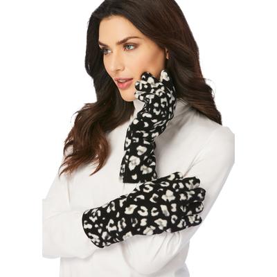 Plus Size Women's Fleece Gloves by Accessories For All in Black Graphic Spots