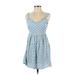 Rosie Harlow Casual Dress - A-Line Plunge Sleeveless: Blue Polka Dots Dresses - Women's Size X-Small