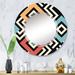 East Urban Home Geometric Meandering Squares, Blue Red, Orange I - Patterned Wall Mirror Round Metal | 32 H x 32 W x 0.24 D in | Wayfair