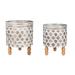 Embossed Metal Planter with Wood Legs, Set of 2