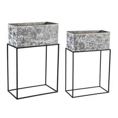 Metallic Embossed Floral Planters, (Set of 2)