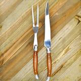 Laguiole-Inspired Carving Fork and Knife with 18/10 Stainless Steel, Natural Wood Handles - 2 piece