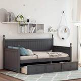 Twin Size Solid Pine Daybed, 3 Drawers with 4 Running Wheels, No Box Spring Needed, Storage Under Bed