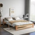 Lit adulte 140 x 200 cm - cadre de lit en bois massif, lit double avec sommier à lattes et tête de
