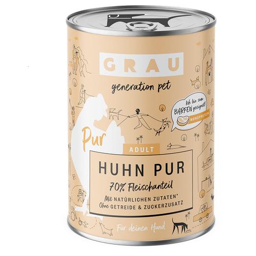 Sparpaket GRAU Hundefutter 12 x 400 g - Huhn Pur mit Leinöl