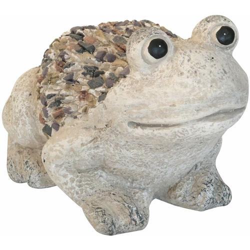 Steinfigur Frosch 29 cm sitzend Deko Gartenfigur Polystone Steinoptik – Mehrfarbig