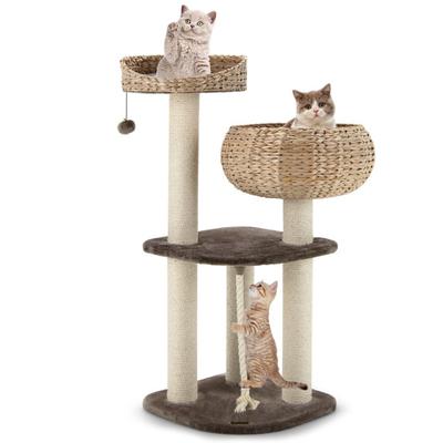 Costway 41 Inch Rattan Cat Tree with Napping Perch-Beige