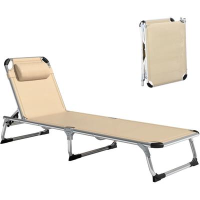 Sonnenliege faltbar Gartenliege mit Kopfkissen ergonomisch Relaxliege mit 4-stufig verstellbaren Image