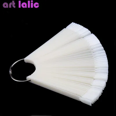 50Pcs Nail Art Tips Display Fan Shape Pop Stick With Key Ring Polish Practice Salon Manicure Tools