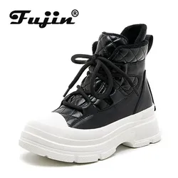 Fujin – bottines de neige imperméables à plateforme pour femme en cuir véritable talon caché 6.5