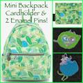 Disney Bags | Loungefly Disney Pixar A Bug’s Life Mini Backpack, Cardholder & Enamel Pins! | Color: Blue/Green | Size: Set Of 4